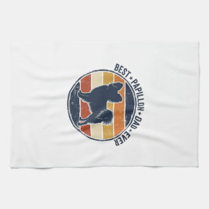 Vintage-Papillon-Hunde-Vater Retro-Sonnenuntergang Geschirrtuch