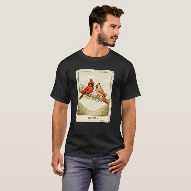 Vintage-Pärchen-Vogelkunst T-Shirt (Vorne ganz)