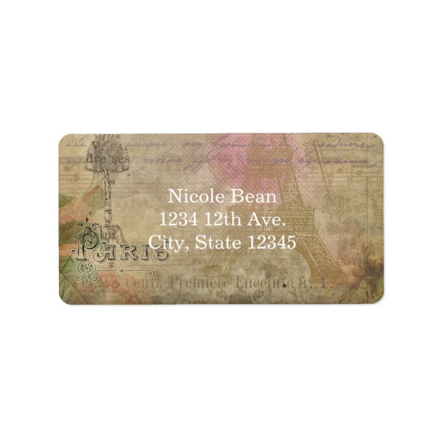 Vintage Paris-Chic-Hochzeitsticker Adressaufkleber (Vorne)