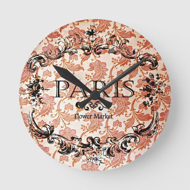 Vintage Paris Damask Runde Wanduhr (Vorderseite)