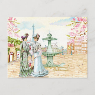 Vintage Paris Damen Eiffelturm Postkarte