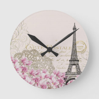 Vintage Paris Eiffel tower print Runde Wanduhr