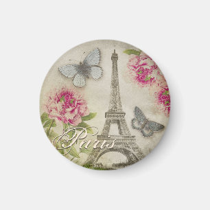 Vintage-Paris-Eiffelturm-Pfingstrosen-Magnet Magnet