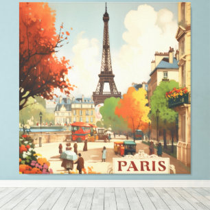 Vintage Paris Eiffelturm Straßenszene Leinwanddruck