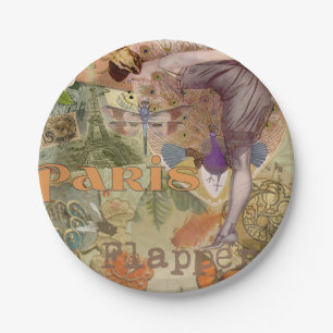 Vintage-Paris-Flapper-Art-Déco-Pfauen-Collage Pappteller