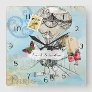 Vintage-Paris-Hochzeit Andenken-Steampunk Quadratische Wanduhr