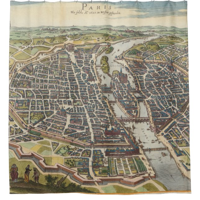 Vintage Paris-Karte Duschvorhang (Vorderseite)