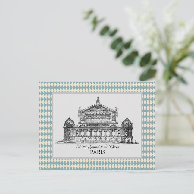 Vintage Paris Opera Illustration Harlequin Postkarte (Stehend Vorderseite)