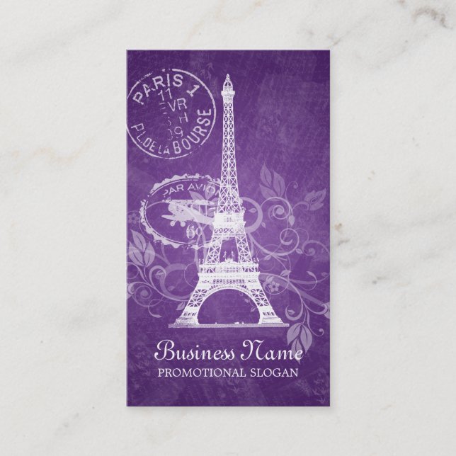 Vintage Paris-Postkarte lila Visitenkarte (Vorderseite)