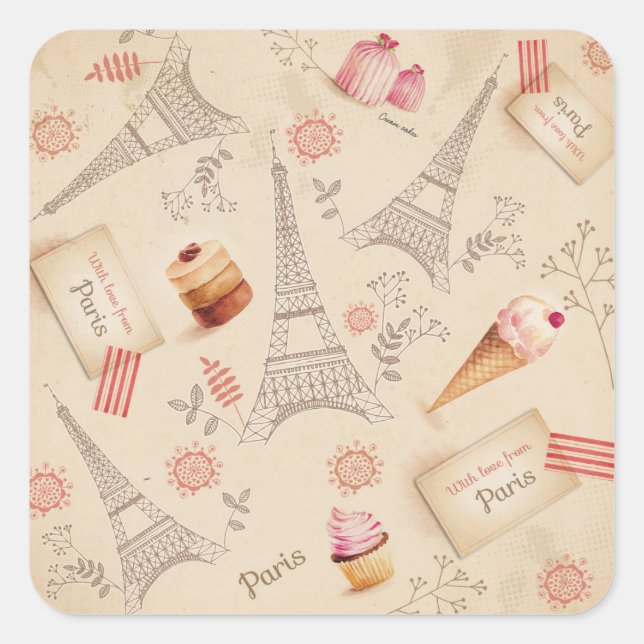 Vintage Paris Quadratischer Aufkleber (Vorderseite)