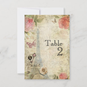 Vintage Paris Roses Wedding Tischnummer Card