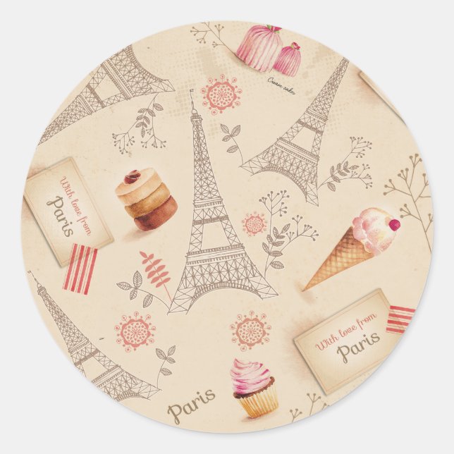Vintage Paris Runder Aufkleber (Vorderseite)