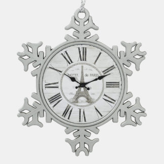 Vintage Paris-Uhrverzierung Schneeflocken Zinn-Ornament