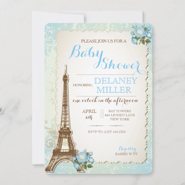 Vintage Pariser Babydusche Einladungen (Vorderseite)