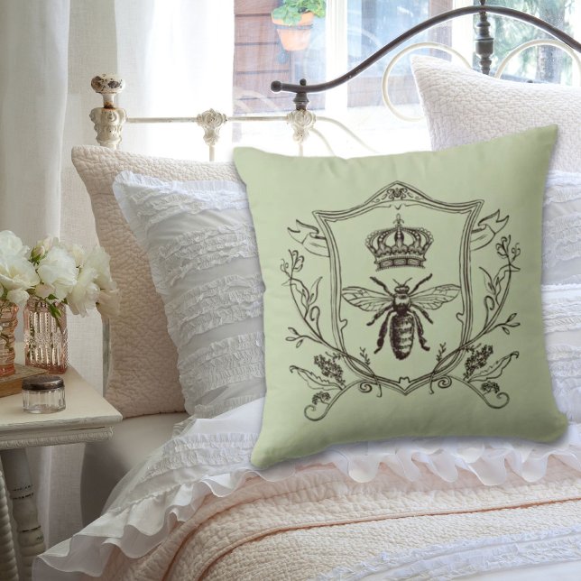 Vintage Pariser Bienenkirche Kissen (Vintage Paris Beekeeper French Crown Bee Queen Throw Pillow)