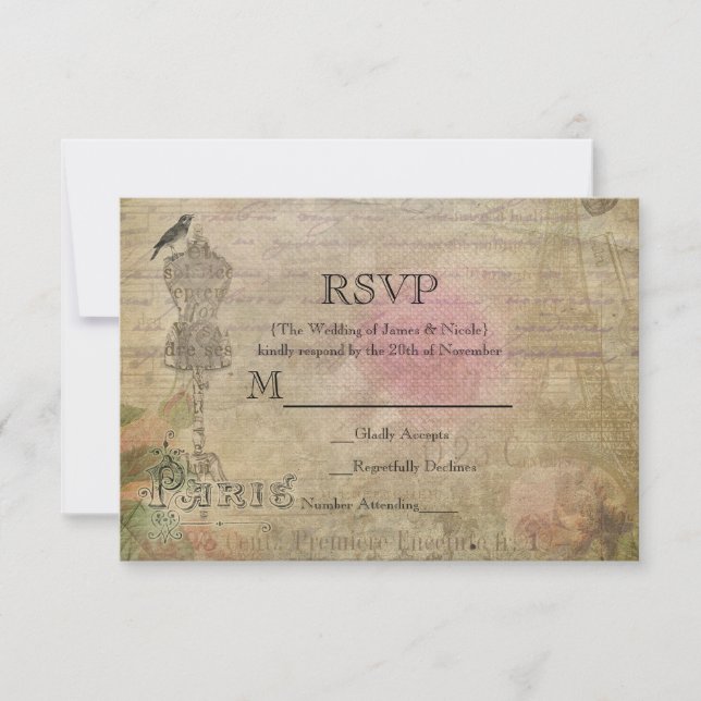 Vintage Pariser Chic Geburtstagsparty Wedding RSVP Karte (Vorderseite)