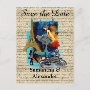 Vintage Pariser Collage Save the Date Ankündigungspostkarte
