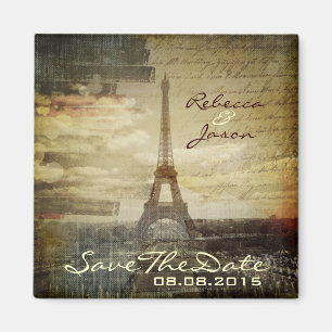 Vintage Pariser Eiffelturmhochzeit retten das Datu Magnet