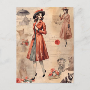 Vintage Pariser Mode-Illustrationspostkarte Postkarte