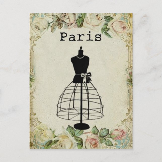 Vintage Pariser Modepuppe Postkarte (Vorderseite)