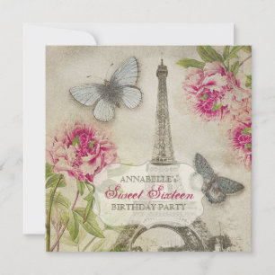 Vintage Pariser Peonies 16 . Geburtstag Geburtstag Einladung