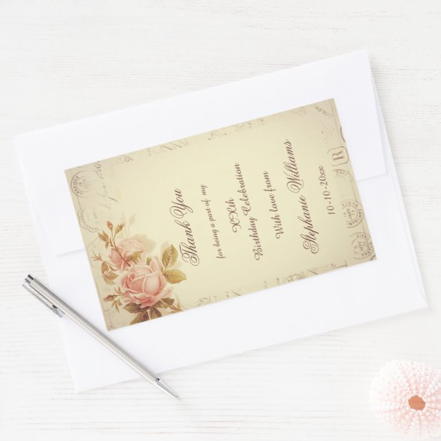 Vintage Pariser Postzeichen Chic-Rose   Rechteckiger Aufkleber (Umschlag)