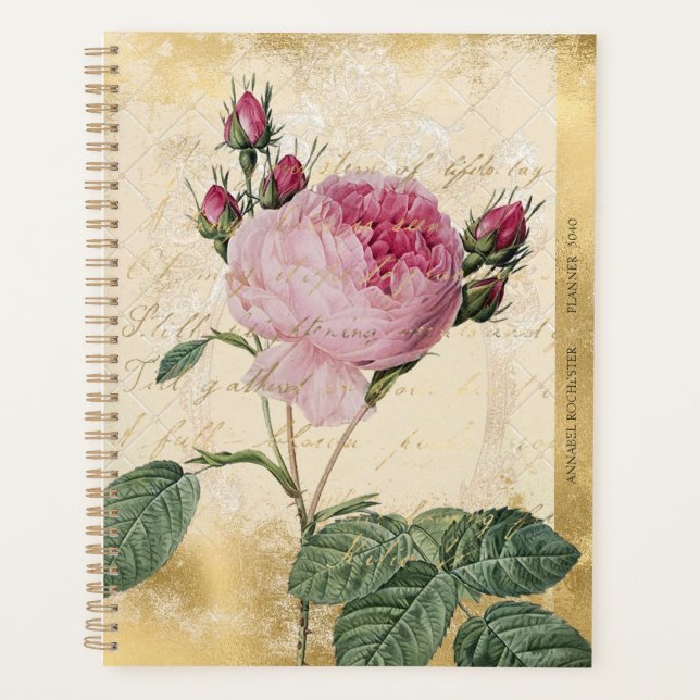 Vintage Pariser Rose personalisiert Planer (Vorderseite)