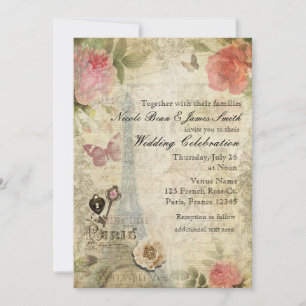Vintage Pariser Rosen-Hochzeit Einladung