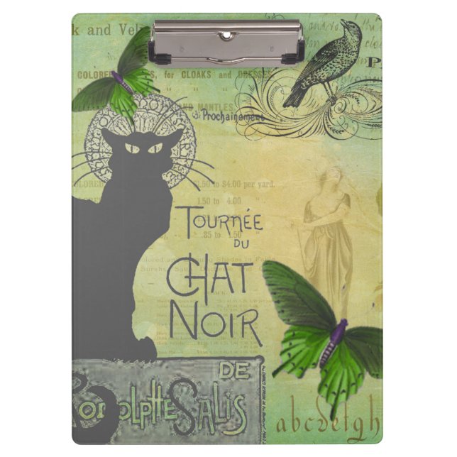Vintage Pariser Tour zum Chat Noir Collage Klemmbrett (Vorderseite)