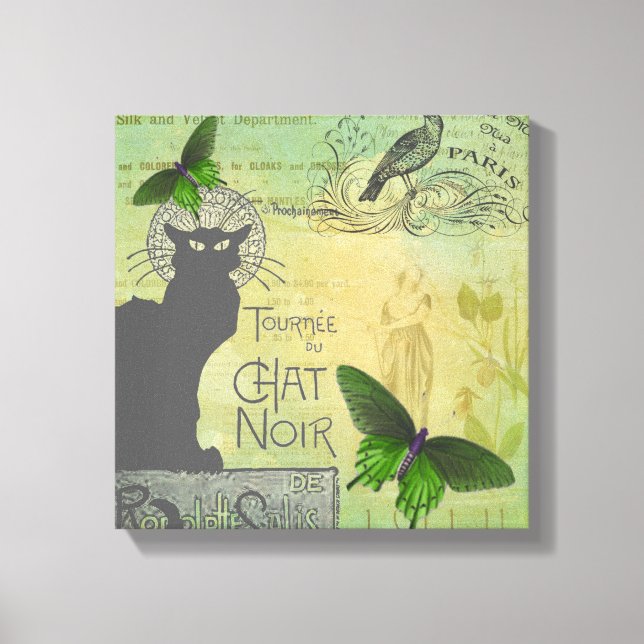 Vintage Pariser Tour zum Chat Noir Collage Leinwanddruck (Vorderseite)