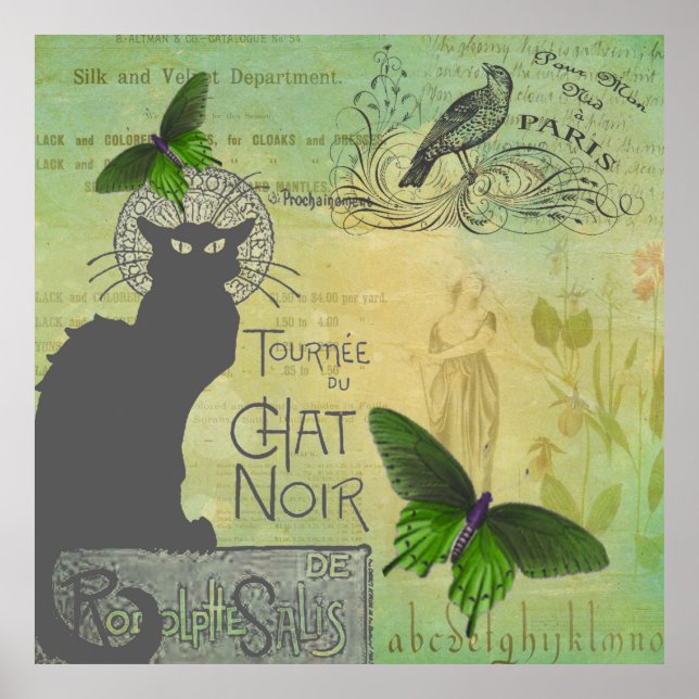 Vintage Pariser Tour zum Chat Noir Collage Poster (Vorne)