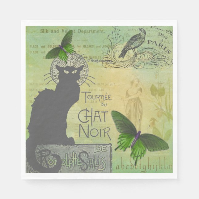 Vintage Pariser Tour zum Chat Noir Collage Serviette (Vorderseite)