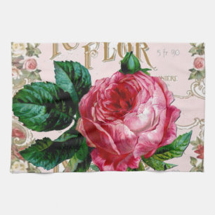 Vintage Pariser Typografie, Rose Landhaus Geschirrtuch