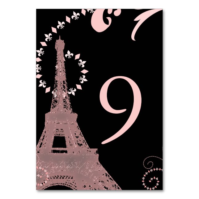 Vintage Parishochzeit in Rosa Tischnummer (Vorderseite)