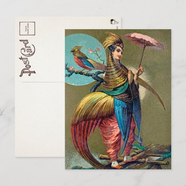 Vintage Parrot Girl Postcard Postkarte (Vorne/Hinten)