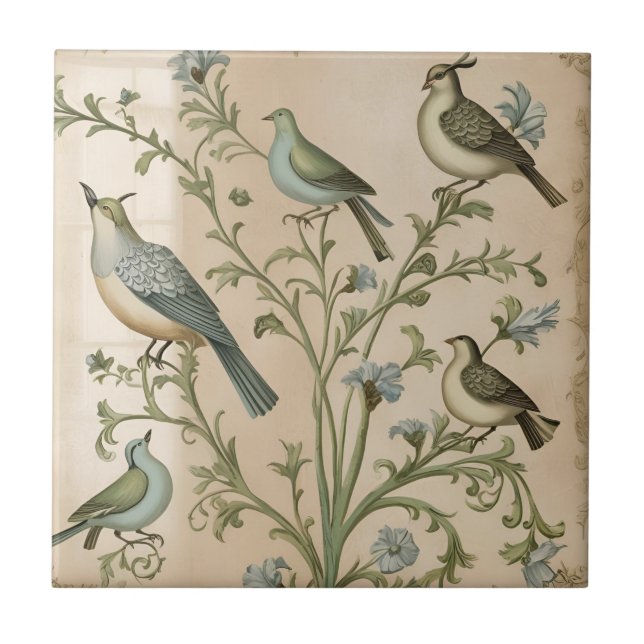 Vintage Partridge Tree Fliese (Vorderseite)