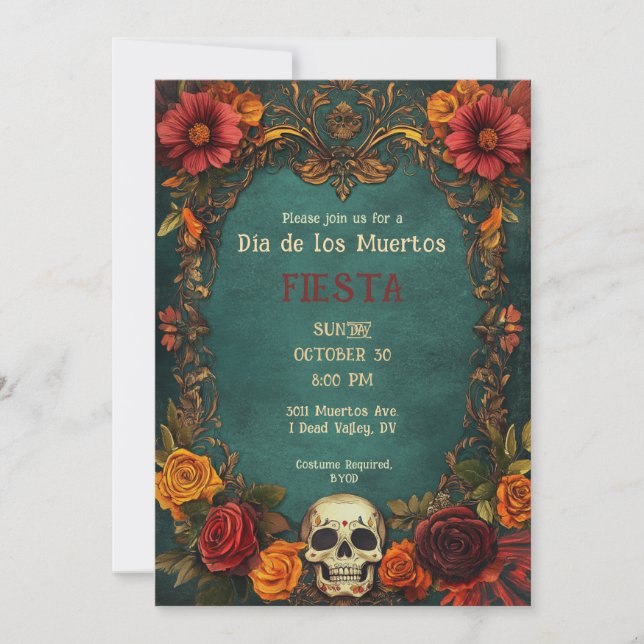 💀 🎉 Vintage Party Einladung Día de Muertos (Vorderseite)