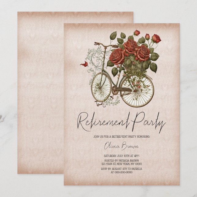 Vintage Party Einladung für das Fahrradfahren (Vorne/Hinten)