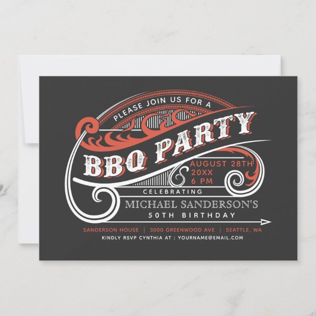 Vintage Party Einladungen der Retro-GRILLEN (Vorderseite)