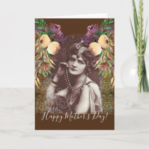 Vintage-Party-Girl auf viktorianischem Teppich Karte