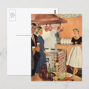 Vintage-Party in der Küche, Bier und Appetizer Postkarte