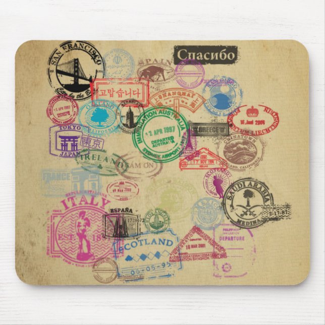 Vintage Pass-Briefmarken Mousepad (Vorne)