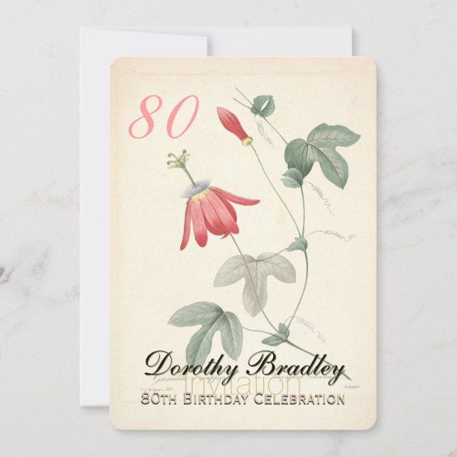 Vintage Passiflora 80. Geburtstagsparty Einladung (Vorderseite)