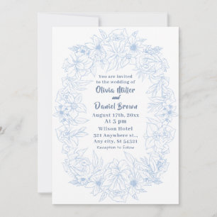 Vintage Pastel Blue Floral Wreath Wedding Einladung