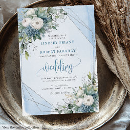 Vintage Pastel Blue White Silver Rose Hochzeit Einladung