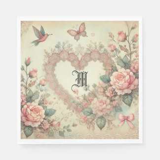 Vintage Pastel Watercolor Boho Floral Hearts Serviette