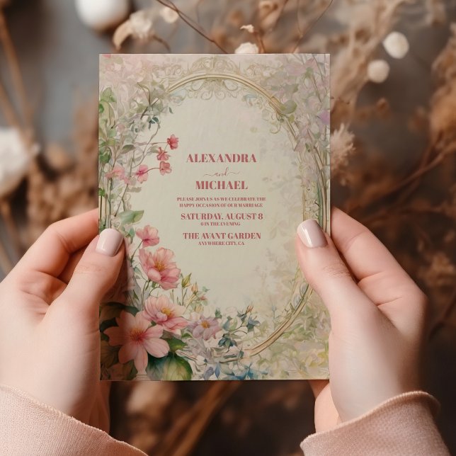 Vintage Pastelblume Jugendstil-Hochzeit Einladung (Von Creator hochgeladen)