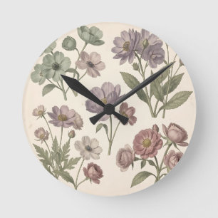 Vintage Pastell-Anemonen Rosen Sanfte Botanik Runde Wanduhr