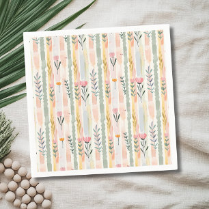 Vintage Pastell-Aquarell-Blumenstreifen Serviette