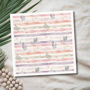 Vintage Pastell-Aquarell-Streifen Blätter Serviette